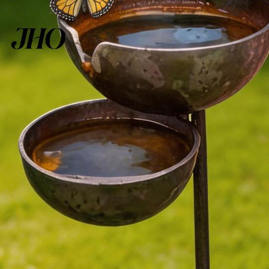 Mangiatoia per Insetti Accessorio da Giardino Mangiatoia per Uccelli in Metallo Rustica Vintage Pali Raccogli Pioggia con Ciotole Decorative a 3 Livelli Stazione di Abbeveraggio per Api per
