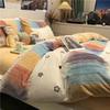Korean Style Fashion Bedding Set Kids Adults Twin Full Queen Size Bed Flat Sheet Duvet Cover Pillowcases Stripe Grid Bed Linen