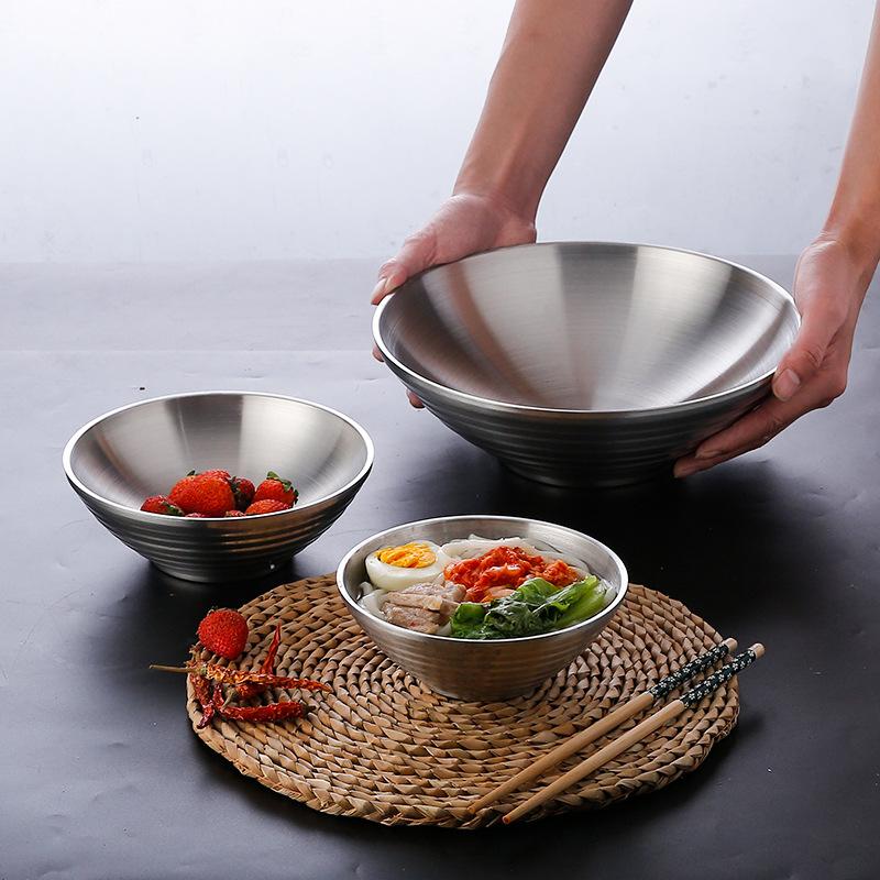 Household Korean Style Metal Salad Fruit Noodle Mixing Bowl 20CM Stainless Steel Gold Large Round Soup Ramen Bowl