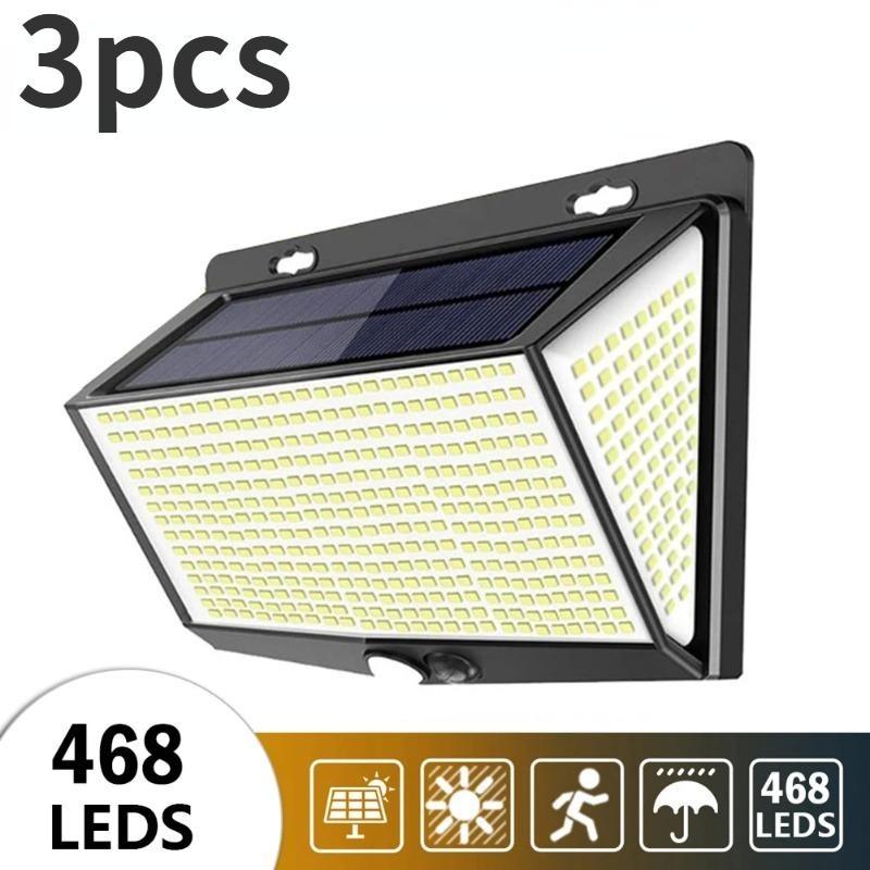 3PCS 468 LED Solar Lights Outdoor Waterproof Motion Sensor Solar Lamp 3 Side Illumination Wall Garage Garden Light Foco Led Spotlight