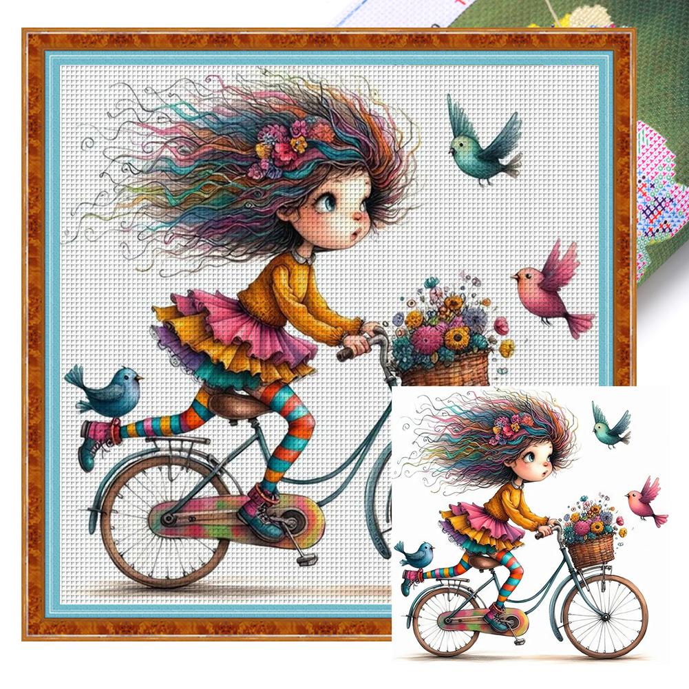 Full Embroidery Eco-cotton Thread 11CT Printed Girl Cross Stitch Kit Art