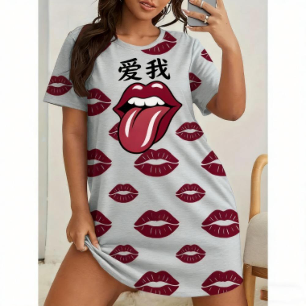 Love Me Print For Women Short Sleeve Sleepwear Dresses Loose Casual Fit Tee Nightwear Home Clothes Nightie Loungewear Dresses