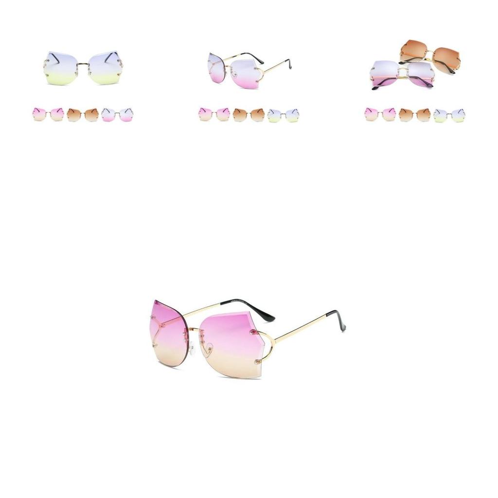 Transparent Rimless Women Glasses Oversized Clear Lens Sunglasses Gradient Color