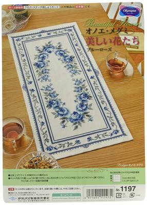 Olympus Thread Cross Stitch Embroidery Kit Beautiful Flowers Blue Rose Off White 1197