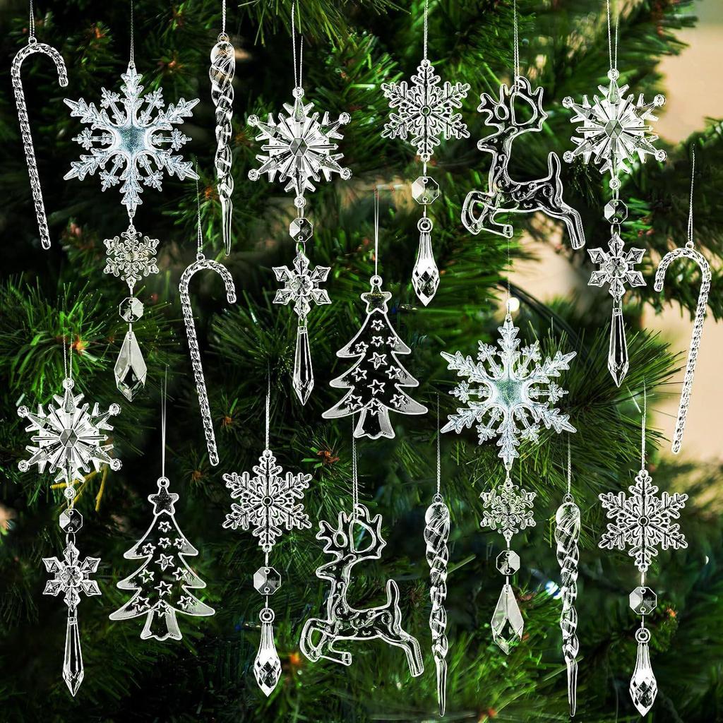 18-Piece Snowflake & Icicle Acrylic Christmas Ornaments Set