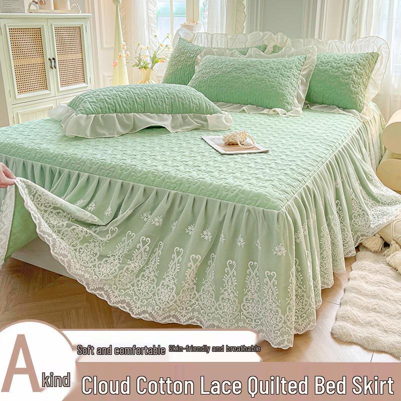 Elegant Princess Lace Bed Skirt Quilt - Thickened INS Style, Fairy Design with Double Lace Edging