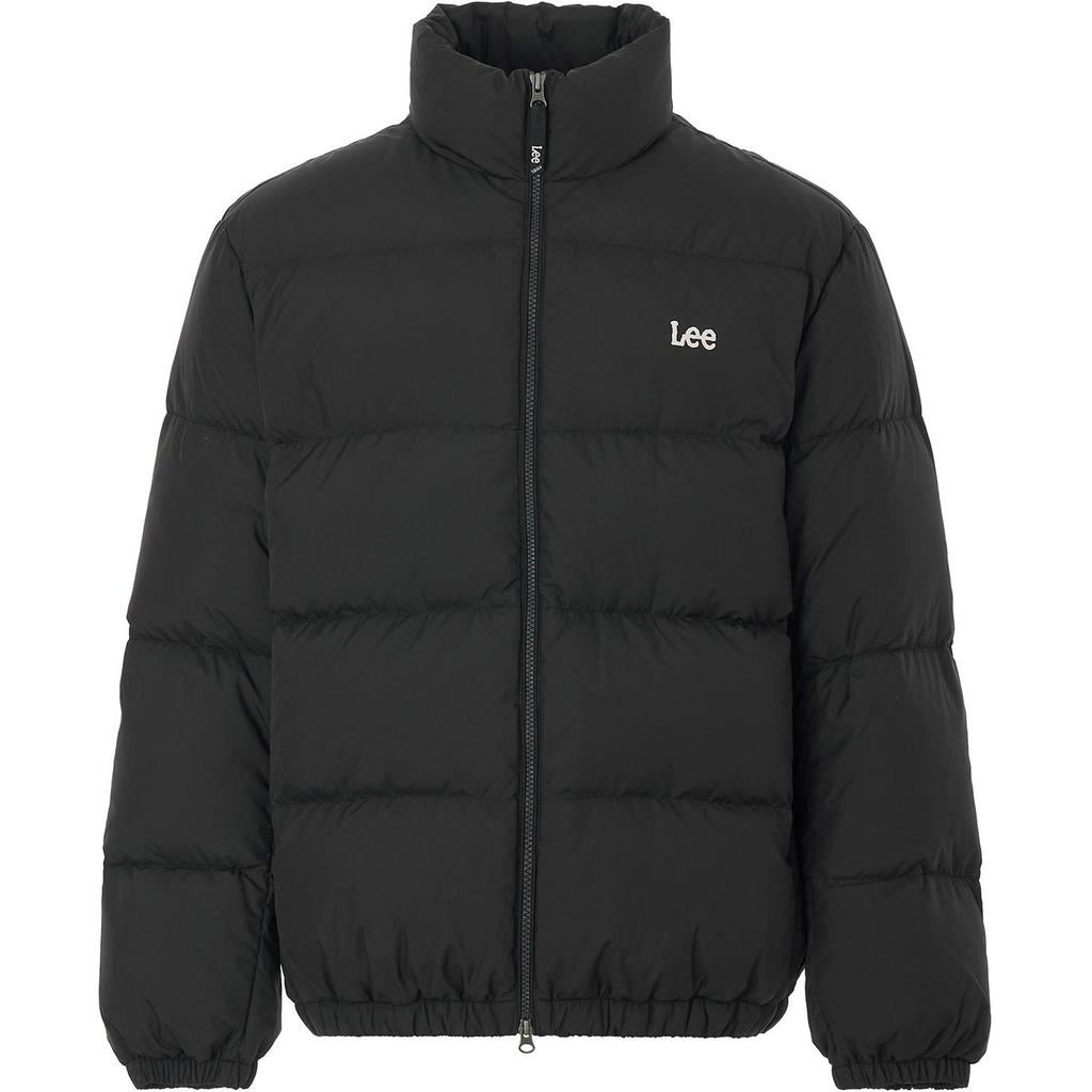 Korean Style Logo Print Comfortable Stand Collar Long Sleeve Zipper Down Jacket Men Outerwear Black LE2404DP01BK
