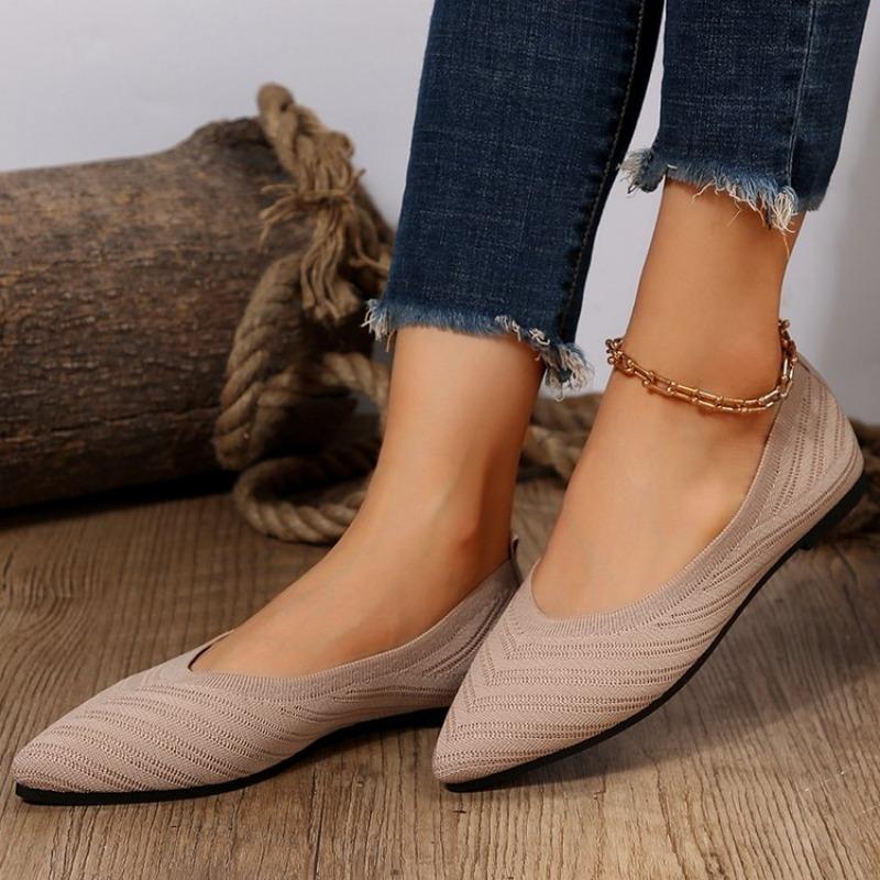 New 2025 Pointed Toe Flat Office Boat Solid Color Knitted Slip on Shoes Casual Ballet Flats Shoes Women Loafers Zapatos De Mujer