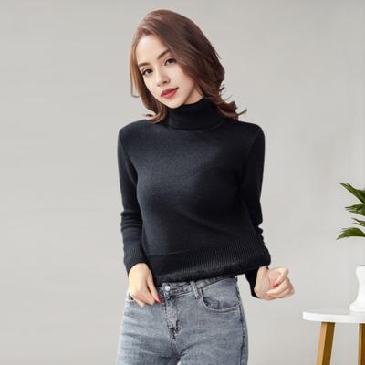 Strickoberteile für Damen, hoher Kragen, lange Ärmel, einfarbig, warmes Fleecefutter, Pulloveroberteile, schmale Passform, verdickte Strickmode für den Alltag