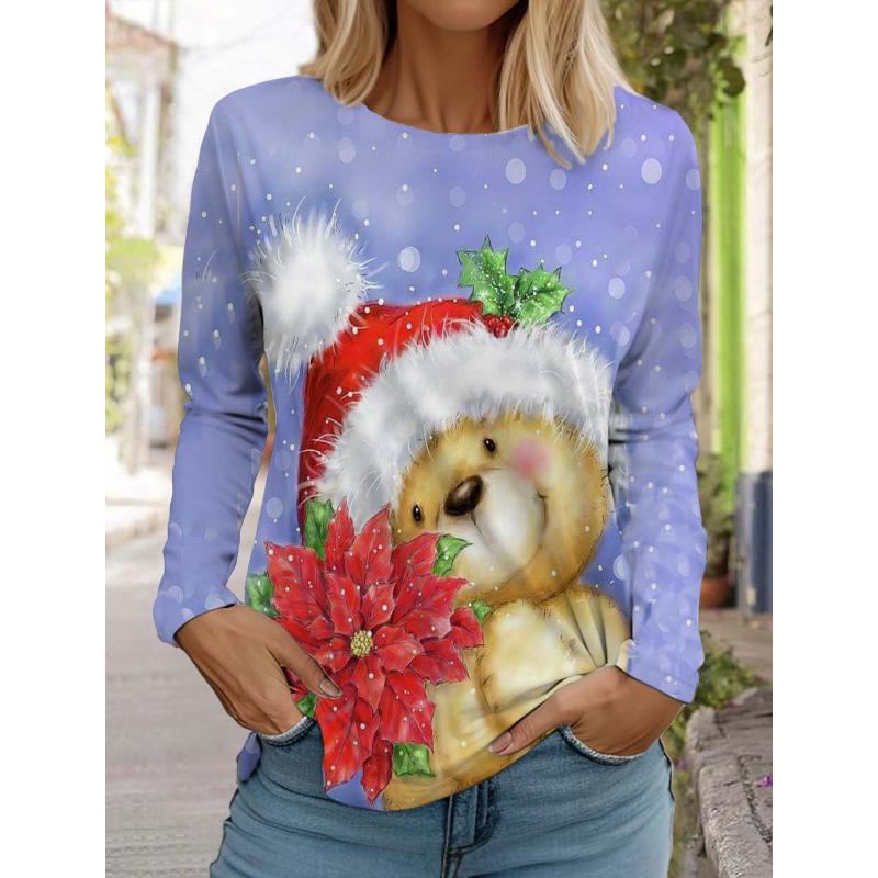 Christmas Animal Women's Long Sleeve 3D Pattern T Shirt  New Autumn Fashion Santa Claus Women's Top Harajuku  Pullover Clothing