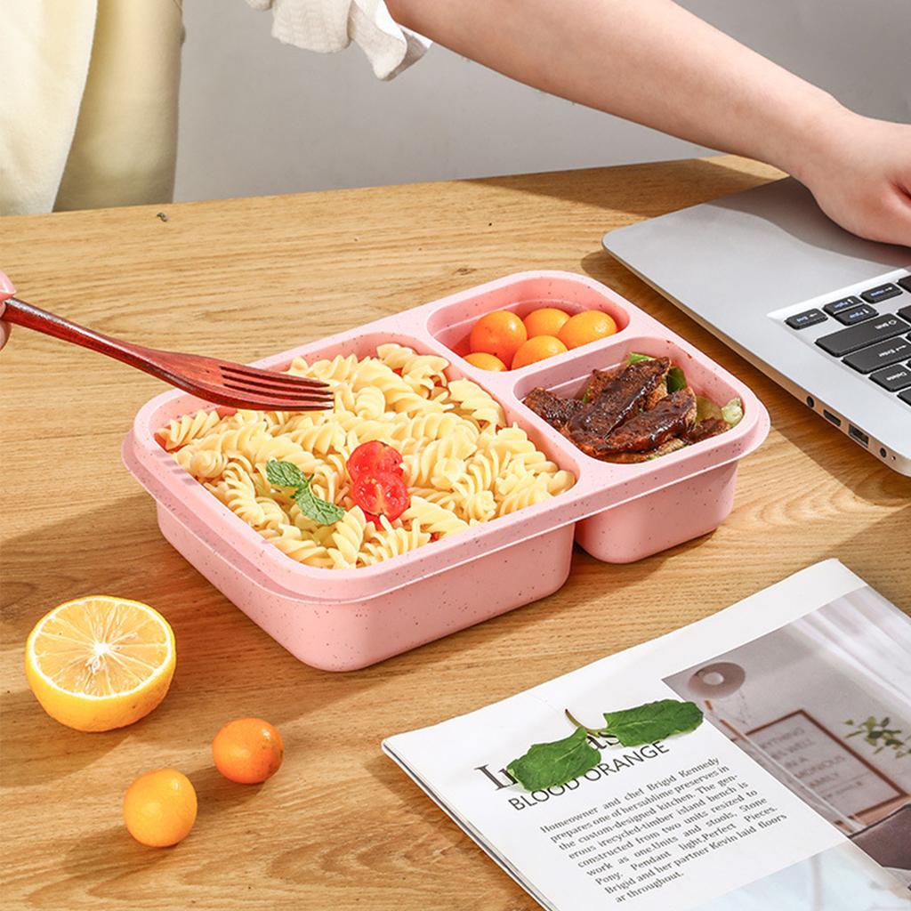 WORTHBUY Reusable Plastic Lunch Box For Student Divided Bento Box Outdoor Portable 3 Compartment Food Container Microwave Safe