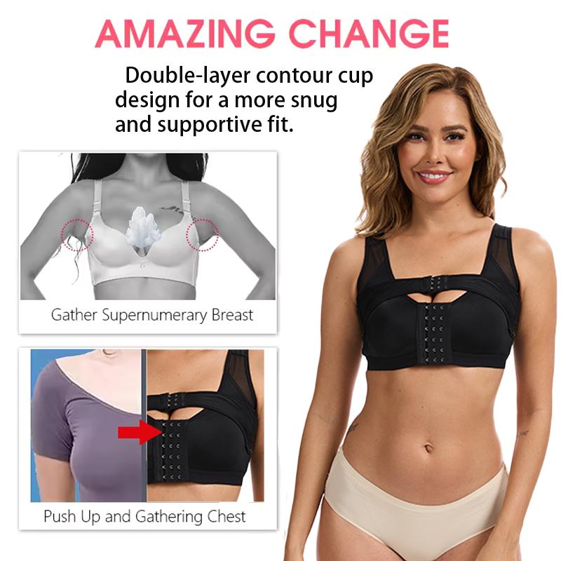 Women Shapewear Bra with Hooks Compression Push Up Underwear Front Closure Lingerie Back Support Sports Bra Post-Surgery Top