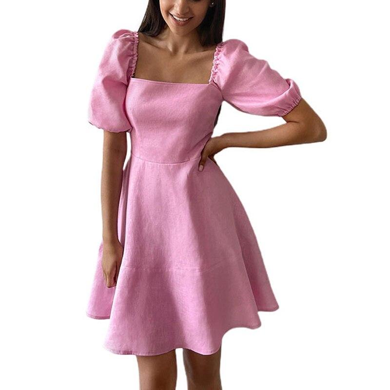 Rochie scurtă elegantă de vară cu guler pătrat Femei cu mâneci scurte cu mâneci scurte Rochii de petrecere de culoare solidă 2023 Rochie de bal cu volan, linie A 26216