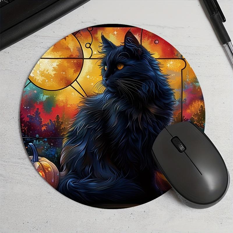 Black Cat Round Mouse Pad Durable Non-Slip Rubber Mat Office Gaming Desk Pad Mouse Mat Setup Desk Accessories Mousepad Carpet