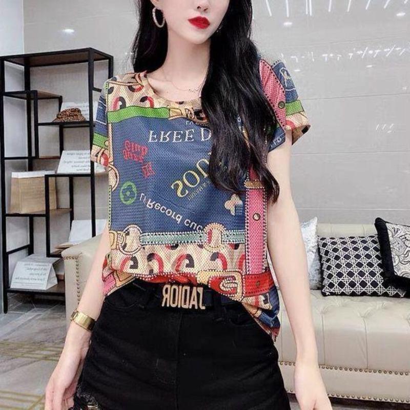 Summer Short Sleeve Letter Printed T-shirt Female Hong Kong Retro Slim Top Female Fashion Trend Shirt Top