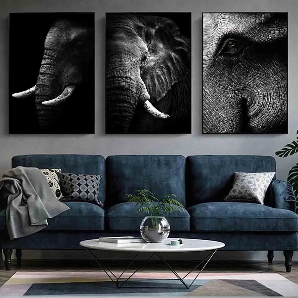 Animal Elephant Black and White Print Art Canvas Poster For Living Room Decoration Home Wall Picture