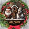 Christmas Wooden Welcome Sign with Santa Claus & Snowman Pattern - Navidad Round Sign for Front Door, Wall Hanging Decor - Ideal Christmas Gift