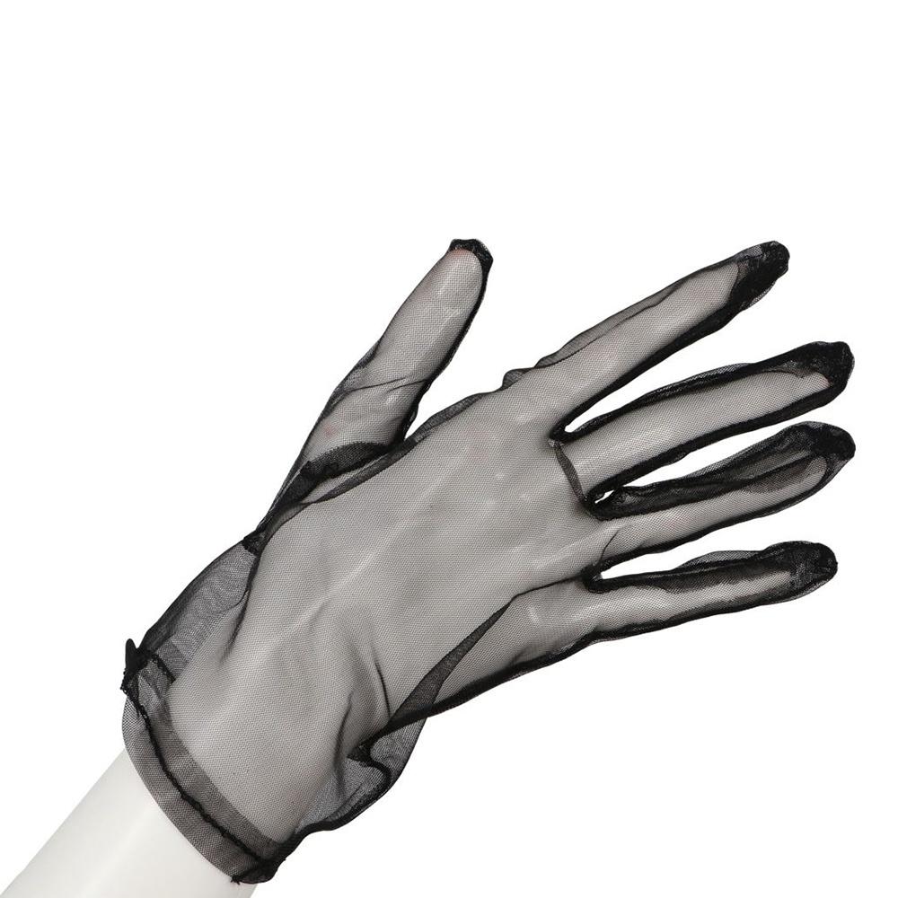 

Sexy Women Black Faux Silk Ultra Thin Transparent Mesh Opera Gloves Finger Gloves Short Gloves чорний