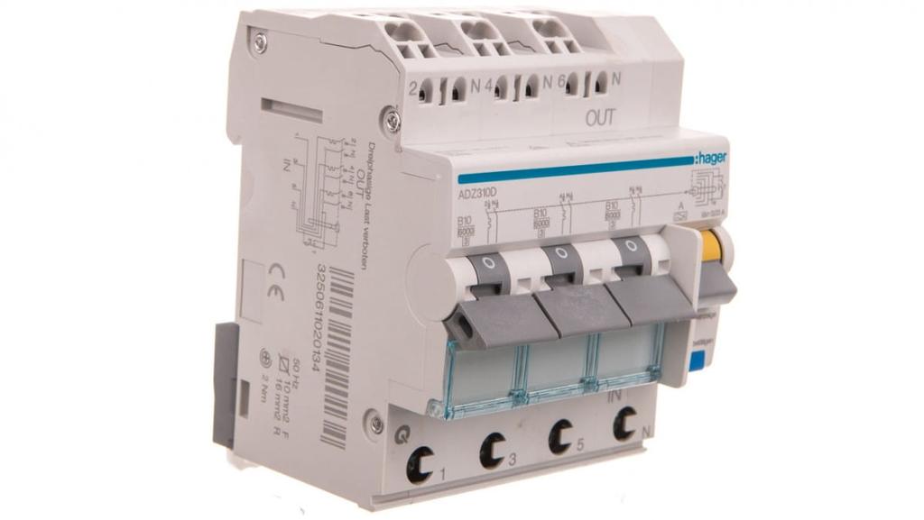 Differential Circuit Breaker Rcbo 3X1P+N B10A 0.03A Type A 6Ka Rcbo Adz310D