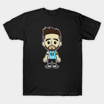 Men Black Print T-shirt Lionel Messi Chibi No-Cut Transfer Paper Print Cotton Tshirt