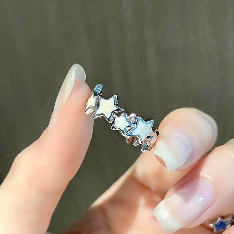 Vintage Irregular Cross Star Open Ring for Women Men Punk Gothic Sliver Color Adjustable Couple Rings Y2K Egirl Zircon Gift