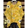 Boho Floralprint Damen T-Shirt Einfaches Vintage Unregelmäßiger Saum Rundhals T-Shirt Modische und Vielseitige Damenbekleidung