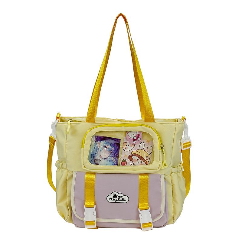 Large capacity messenger bag female college student class leisure commuter bag make-up bag cute contrasting color portable shoulder bag