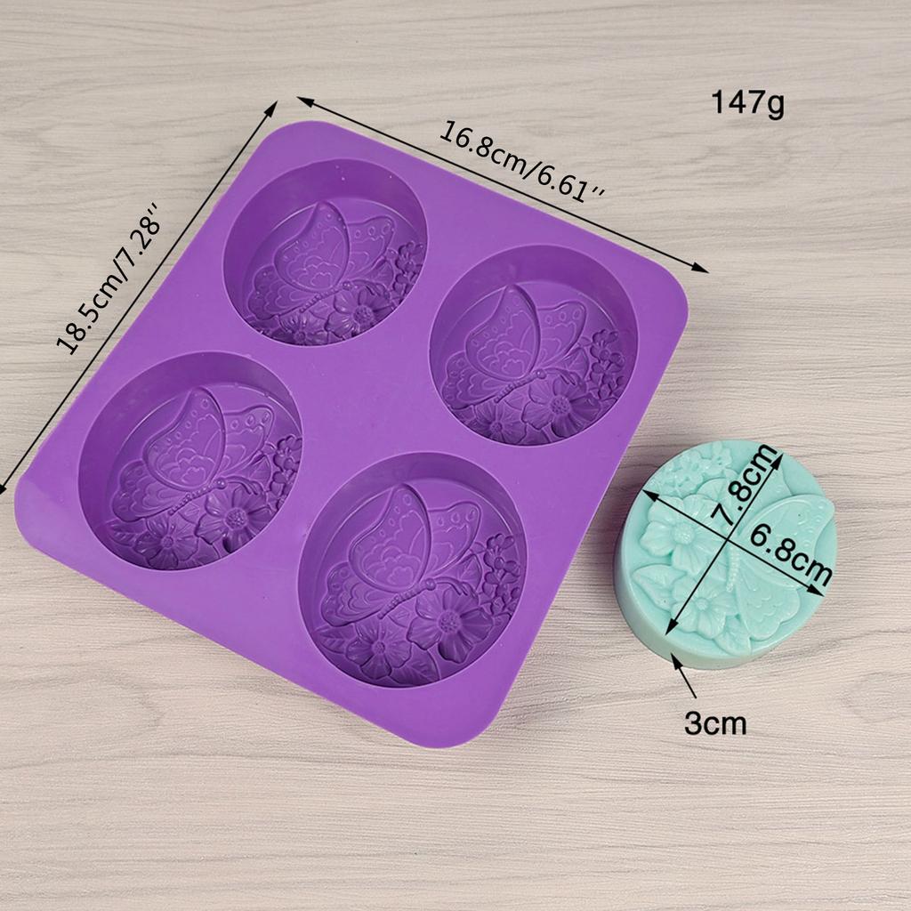 Moldes de Silicona para Jabón de 4 Cavidades Molde Hecho a Mano Oval para Forma de Mariposa Flor Material de Silicona Accesorios DIY para Mano