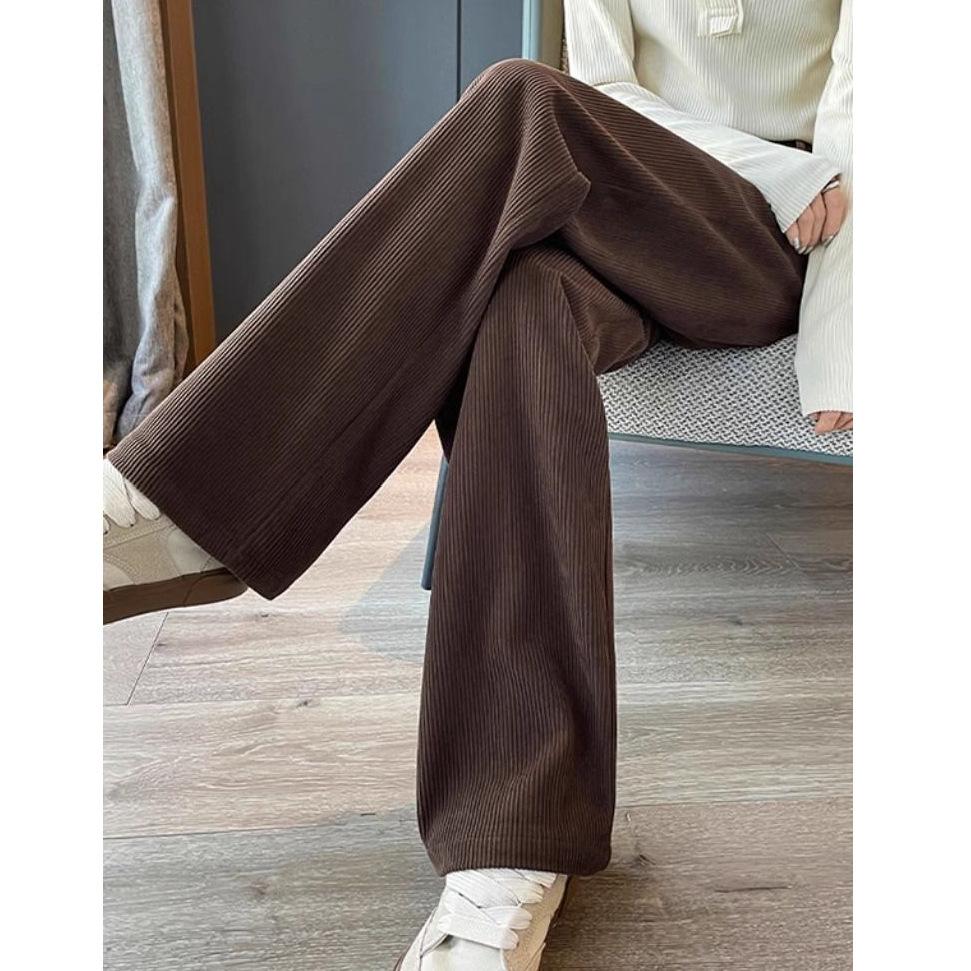 

Узкие широкие брюки для женщин, осенние новые повседневные брюки в стиле ретро с высокой талией, прямые брюки с драпировкой 2XL коричневый