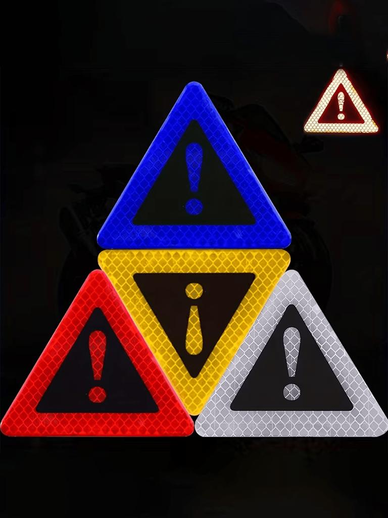 3Pc Triangular Reflective Warning Stickers – Super Bright & Durable Tape, Bold Graphics & Text, Night Riding Safety Protection