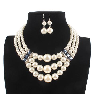 Pure Handmade Imitation Pearl Fashion Exaggerated Women Beaded Collar Multi Layer Necklace