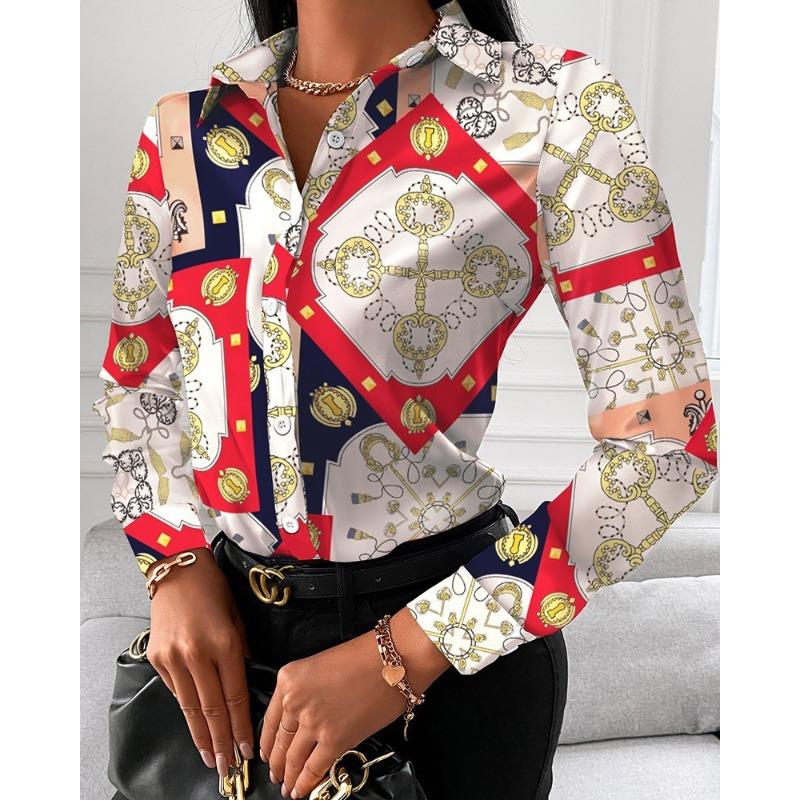 QICED Women's Fashion Casual Long Sleeve POLO Neck Blouses & Shirts