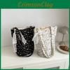 Fashionable Spring Lace Shoulder Tote Bag 2024 New Bucket Bag Women Casual Commuting Underarm Bag In Black And Off-white