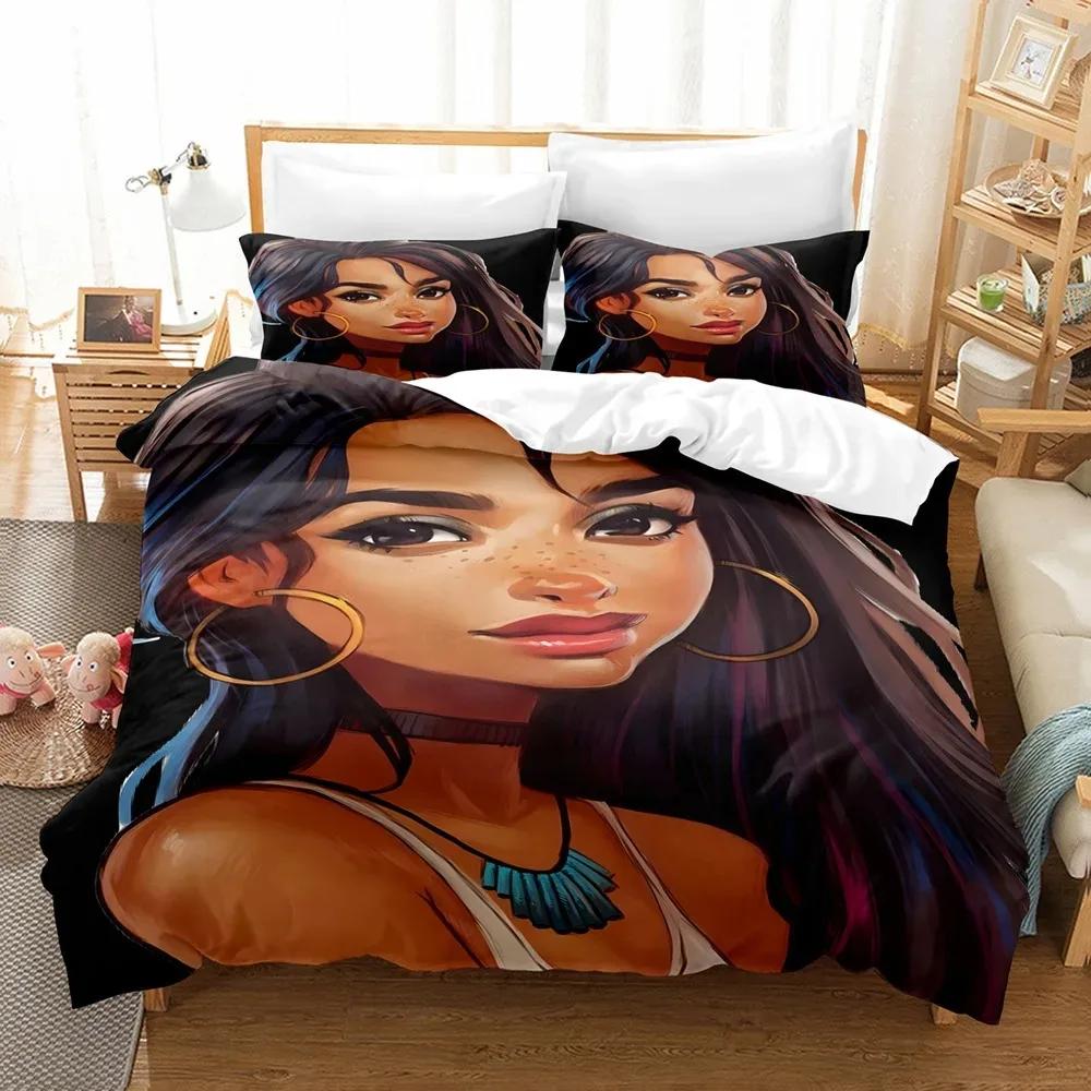 African Duvet Cover Set King Queen Size Modern Stylish Black Woman with Garland Decorative Polyester Bedding Set for Girls Women