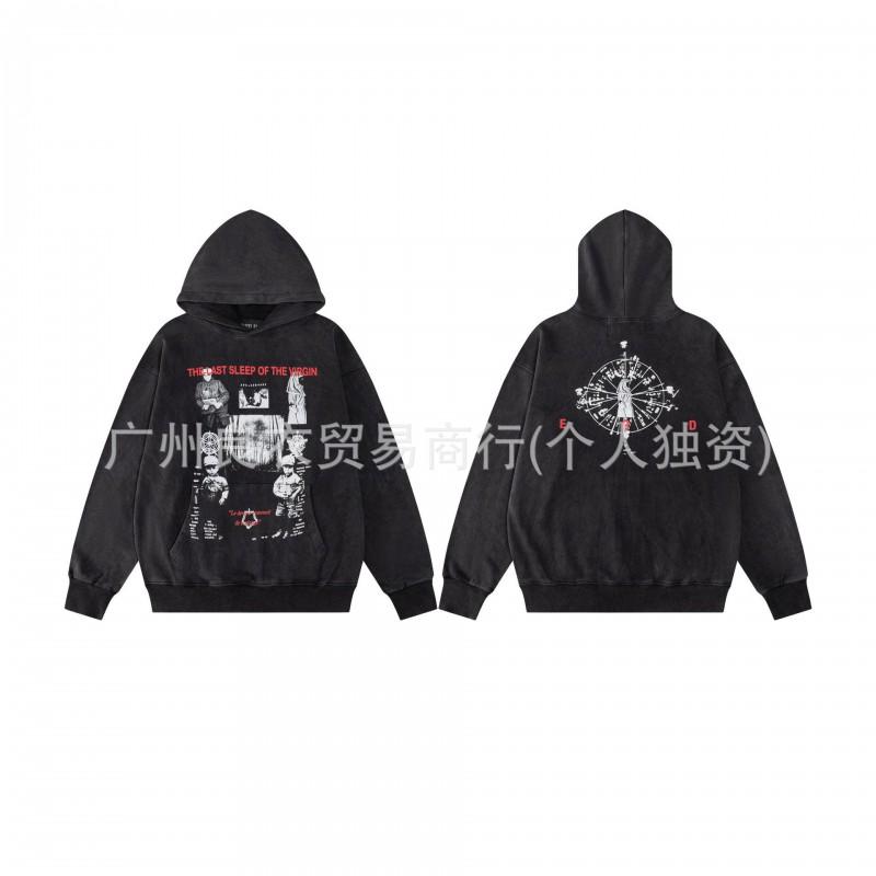 Mens Oversized Hooded Sweatshirt With Vintage Graphic Print Cotton Blend Casual Pullover Fall