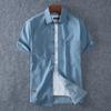 Men's Plus Size Summer Cotton Denim Short Sleeve Casual Lapel Shirt