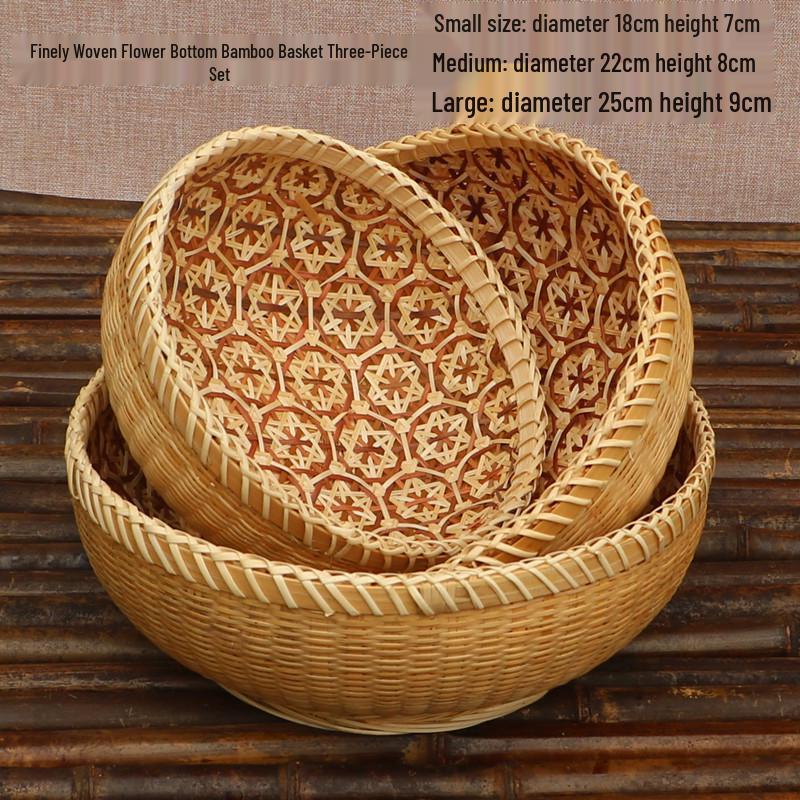 Handmade Bamboo Weaving Storage Basket - Round Farmhouse Style for Home and Kitchen Use