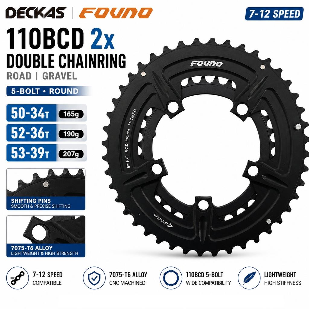Fovno 12s Double Chainring 110bcd Road Bike Gravel Round 2x 54 50t 35t 34t 52t 36t 53t 39t for Sram S350 S900 Deckas for Shimano