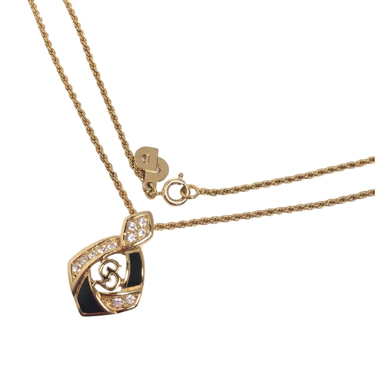 

Dior Gold Plated CD logo Rhinestone Necklace Gold Plated Gold / Black Women Used