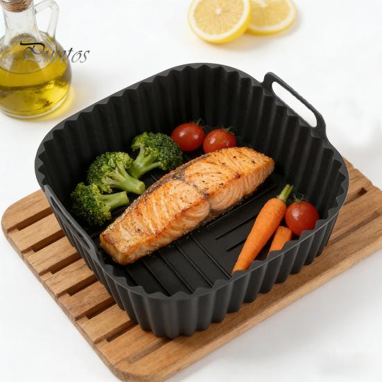 Air Fryer Grease Catcher Silicone Basket Non-Stick BPA-Free Baking Pan with Handles Non-stick Insert Dishwasher Oven Safe Even Heat Distribution