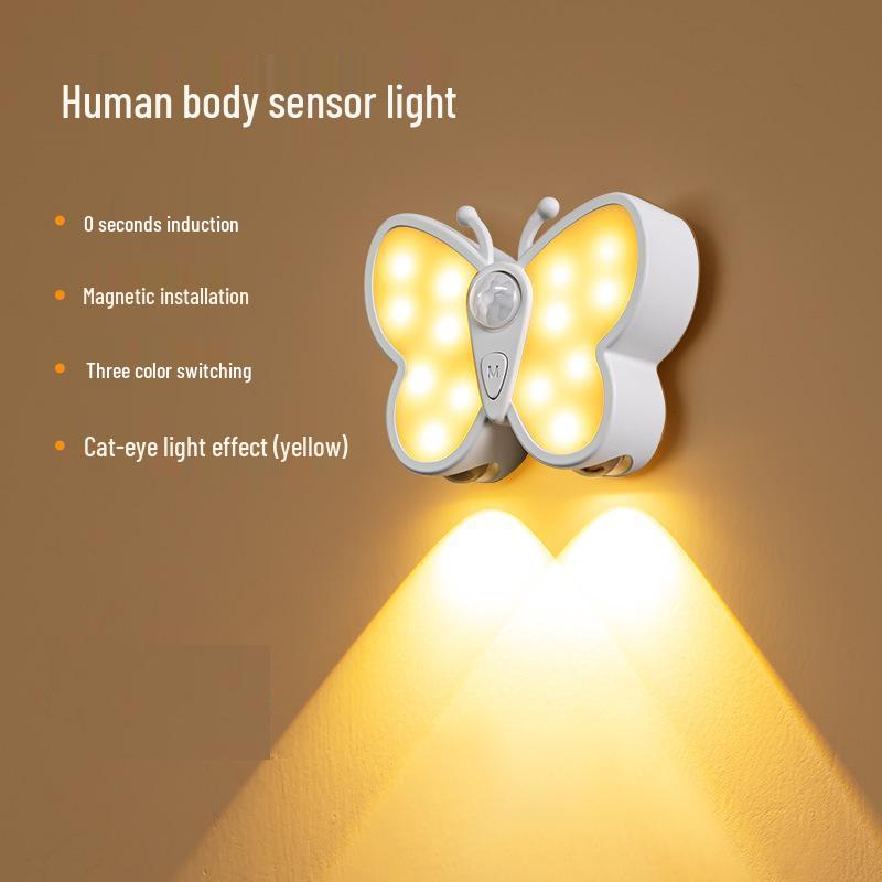 Rechargeable LED Butterfly Night Light with Body Sensor & Magnetic Attachment for Bedrooms