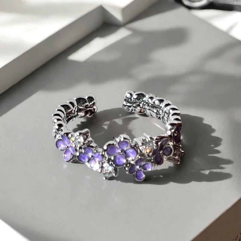 Purple Romantic Butterfly Flower Enamel Dripping Open Ring Niche Unique Sense Light Luxury High Sense Ring