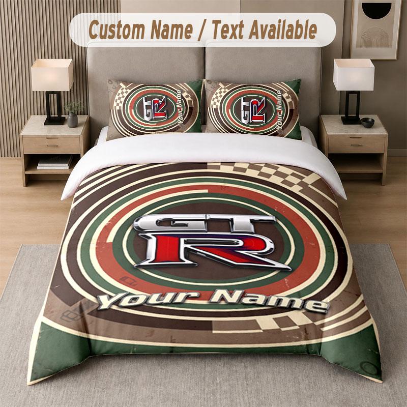 Custom Bedding Set Nissan GT-R Pattern, Print Name Text 1 Duvet Cover plus 2 Pillowcases Home Textile