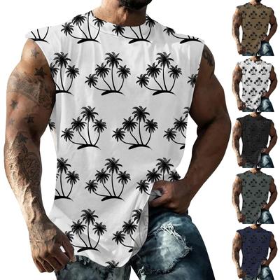 Summer Men's Solid Color Printed Sweat-absorbing Breathable Shoulder Expanding Sleeveless Vest