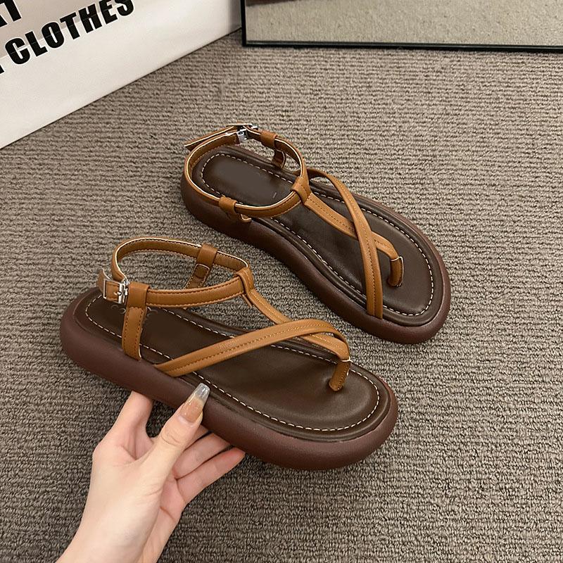 Fashion Comemore Flat Bottom Clip Toe Sandals Fro Women Casual Summer New Fashion Cross Strap Soft Sole Beach Shoes Solid Roman Sandales