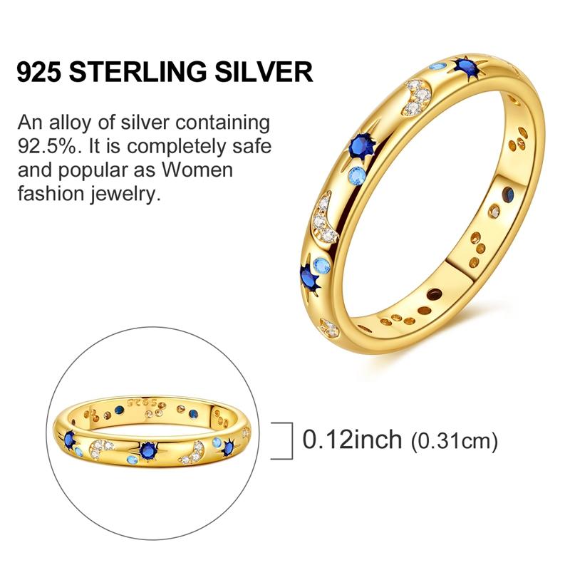 Ring 925 Sterling Silver Sparkling Gold Heart Star Moon Chain Ring For Women Man Girl Wedding Anniversary Part Ring Jewelry Gift