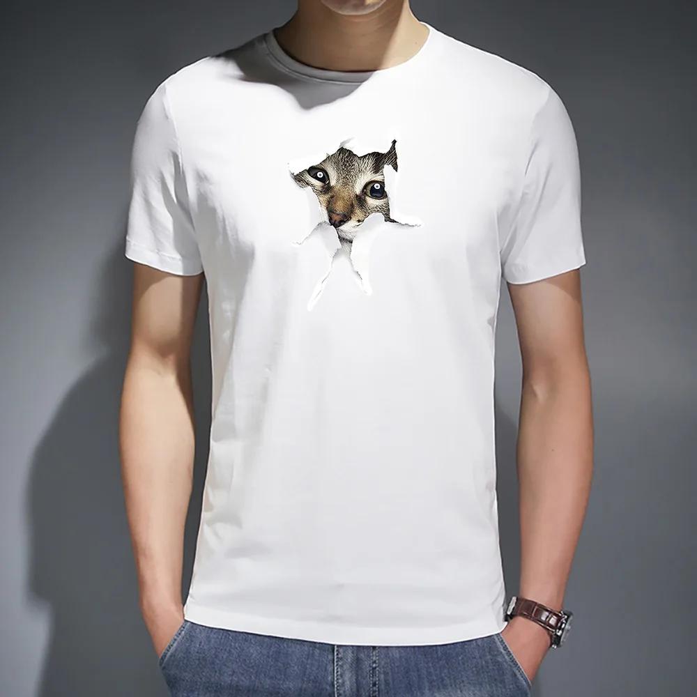 Men T-shirt Harajuku Summer Cat Printing Fashion Casual Street Short Sleeve T-shirts Top Comfortable Trend Clothes Streetwear