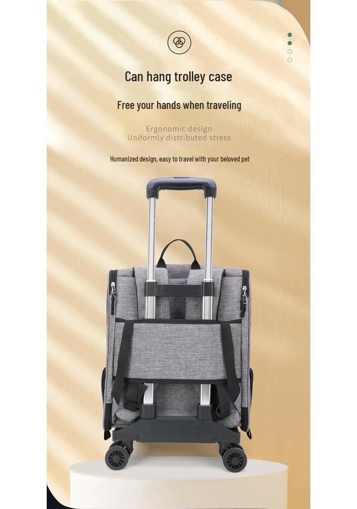 Portable Pet Trolley: Foldable, Breathable Cat & Dog Carrier, Double Shoulder Bag, Large Travel Bed