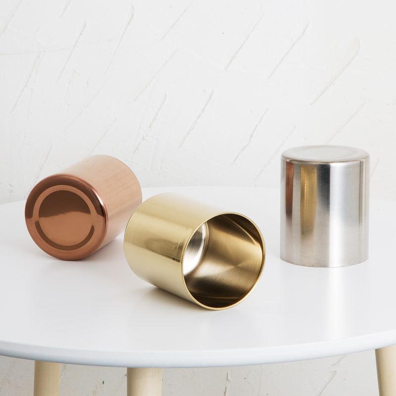 Runder Stifthalter Edelstahl Metall Schreibtischornament Nordische Schreibwaren Stifteinsatz Goldene Vase Make-up Pinsel Aufbewahrungsbox