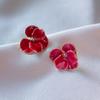 Red Blue Enamel Flower Stud Earrings for Women Five Petals Crystal Middle Korean Fashion Lovely Cute Girls Ear Decoration